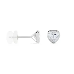 Histoire d'Or Boucles D'oreilles Puces Coeur Serti Clos Or Blanc Oxyde De Zirconium