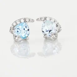 Boucles D'oreilles Puces Coeur In Love Or Blanc Topaze Et Oxyde-Histoire d'Or Sale