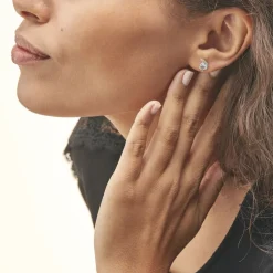 Boucles D'oreilles Puces Coeur In Love Or Blanc Topaze Et Oxyde-Histoire d'Or Sale