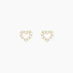 Boucles D'oreilles Puces Coeur Ajoure Or Jaune Oxyde De Zirconium-Histoire d'Or Clearance