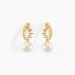 Boucles D'oreilles Puces Dominga Or Jaune Perle De Culture Et Oxyde-Histoire d'Or Sale