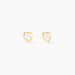 Boucles D'oreilles Puces Daria Coeur Plein Or Jaune Oxyde De Zirconium-Histoire d'Or Hot