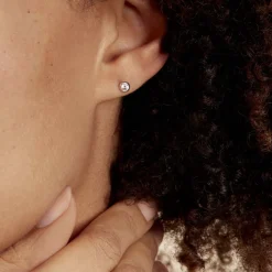 Histoire d'Or Boucles D'oreilles Puces Daria Serti Clos Or Blanc Oxyde De Zirconium