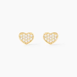 Boucles D'oreilles Puces Daria Coeur Plein Or Jaune Oxyde De Zirconium-Histoire d'Or Best