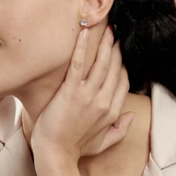 Boucles D'oreilles Puces Doreen Carre Or Blanc Oxyde De Zirconium-Histoire d'Or Best