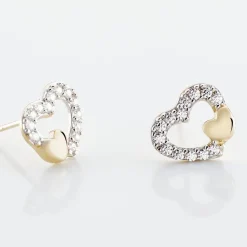 Boucles D'oreilles Puces Daria Double Coeurs Or Jaune Oxyde-Histoire d'Or Sale