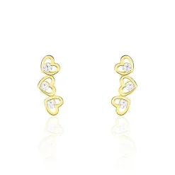 Boucles D'oreilles Puces Daria Coeur Triple Or Jaune Oxyde-Histoire d'Or Sale