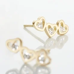 Boucles D'oreilles Puces Daria Coeur Triple Or Jaune Oxyde-Histoire d'Or Sale