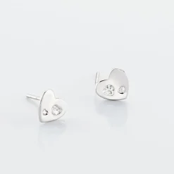Histoire d'Or Boucles D'oreilles Puces Daria Coeur Plein Or Blanc Oxyde De Zirconium