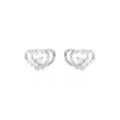Histoire d'Or Boucles D'oreilles Puces Daria Double Coeurs Or Blanc Oxyde