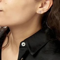 Histoire d'Or Boucles D'oreilles Puces Daria Double Coeurs Or Blanc Oxyde