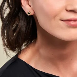 Boucles D'oreilles Puces Delroy Plaque Or Jaune Agate-Histoire d'Or Online