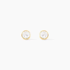 Histoire d'Or Boucles D'oreilles Puces Elda Serti Clos Or Jaune Oxyde De Zirconium