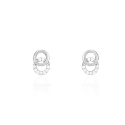 Boucles D'oreilles Puces Edmee Double Cercles Or Blanc Oxyde-Histoire d'Or Clearance