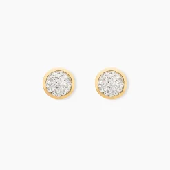 Histoire d'Or Boucles D'oreilles Puces Edmee Cercle 0 Or Jaune Strass