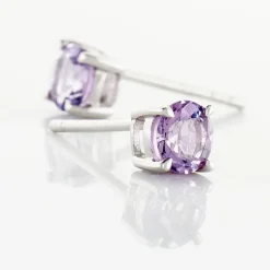 Boucles D'oreilles Puces Elea Serti Griffes 3 Or Blanc Amethyste-Histoire d'Or Clearance