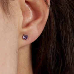 Boucles D'oreilles Puces Elea Serti Griffes 3 Or Blanc Amethyste-Histoire d'Or Clearance