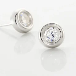 Histoire d'Or Boucles D'oreilles Puces Eden Serti Pneu Or Blanc Oxyde De Zirconium