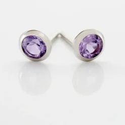 Boucles D'oreilles Puces Edy Serti Clos Or Blanc Amethyste-Histoire d'Or Sale