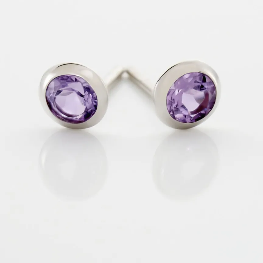 Boucles D'oreilles Puces Edy Serti Clos Or Blanc Amethyste-Histoire d'Or Sale