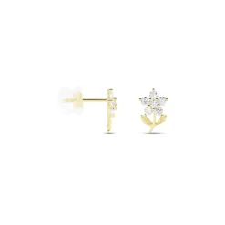 Boucles D'oreilles Puces Eleanor Fleur Or Jaune Oxyde De Zirconium-Histoire d'Or Best