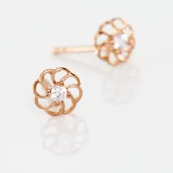 Histoire d'Or Boucles D'oreilles Puces Eleanor Fleur Or Rose Oxyde De Zirconium