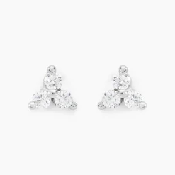 Boucles D'oreilles Puces Eleanor Fleur Or Blanc Oxyde De Zirconium-Histoire d'Or Best