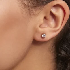 Histoire d'Or Boucles D'oreilles Puces Elda Serti Clos Or Rose Oxyde De Zirconium