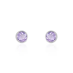 Boucles D'oreilles Puces Edy Serti Clos Or Blanc Amethyste-Histoire d'Or Hot