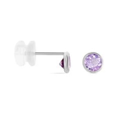 Boucles D'oreilles Puces Edy Serti Clos Or Blanc Amethyste-Histoire d'Or Hot