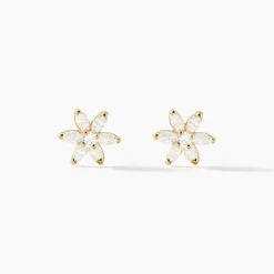 Boucles D'oreilles Puces Eleanor Fleur Or Jaune Oxyde De Zirconium-Histoire d'Or New