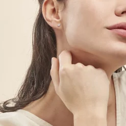 Boucles D'oreilles Puces Eleanor Fleur Or Blanc Oxyde De Zirconium-Histoire d'Or Discount