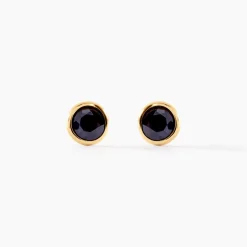 Histoire d'Or Boucles D'oreilles Puces Edy Serti Clos Or Jaune Saphir