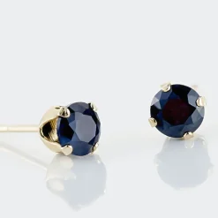 Histoire d'Or Boucles D'oreilles Puces Elea Serti Griffe Or Jaune Saphir