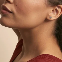 Histoire d'Or Boucles D'oreilles Puces Edy Serti Clos Or Blanc Topaze