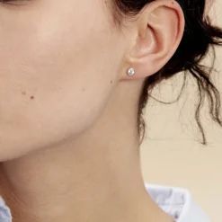 Boucles D'oreilles Puces Elda Serti Clos Or Blanc Oxyde De Zirconium-Histoire d'Or Discount