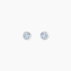Histoire d'Or Boucles D'oreilles Puces Edy Serti Clos Or Blanc Topaze