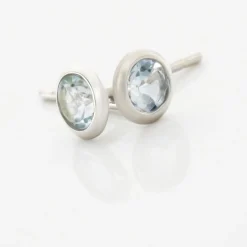 Histoire d'Or Boucles D'oreilles Puces Edy Serti Clos Or Blanc Topaze