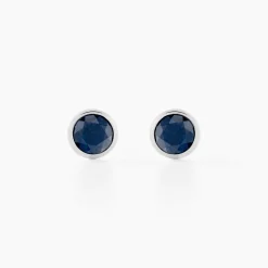 Histoire d'Or Boucles D'oreilles Puces Edy Serti Clos Or Blanc Saphir