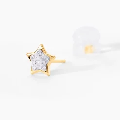 Histoire d'Or Boucles D'oreilles Puces Elais Etoile 0 Or Jaune Strass