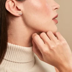 Histoire d'Or Boucles D'oreilles Puces Feath Argent Blanc Oxyde De Zirconium