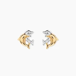 Histoire d'Or Boucles D'oreilles Puces Fulvie Double Dauphins Or Bicolore