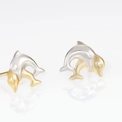 Histoire d'Or Boucles D'oreilles Puces Fulvie Double Dauphins Or Bicolore