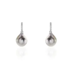 Boucles D'oreilles Puces Gatiene Or Blanc Perle De Culture Et Diamant-Histoire d'Or New