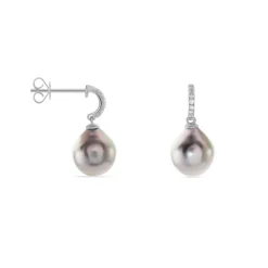 Boucles D'oreilles Puces Gatiene Or Blanc Perle De Culture Et Diamant-Histoire d'Or New