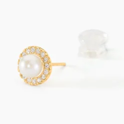 Histoire d'Or Boucles D'oreilles Puces Grizel Or Jaune Perle De Culture Et Oxyde