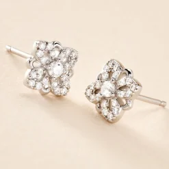 Boucles D'oreilles Puces Isia Argent Blanc Oxyde De Zirconium-Histoire d'Or Clearance