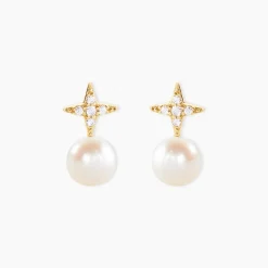 Histoire d'Or Boucles D'Oreilles Puces Kalpana Or Jaune Perle De Culture Oxyde De Zirconium