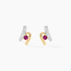 Histoire d'Or Boucles D'oreilles Puces Kirsten Or Jaune Rubis Et Diamant