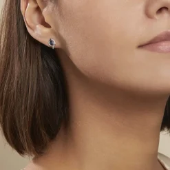 Boucles D'oreilles Puces Lydia Or Blanc Saphir-Histoire d'Or Online